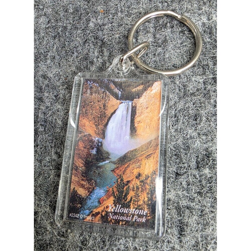 Yellowstone National Park Keychain With Waterfall Image